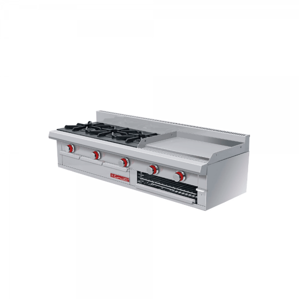 Estufa Grill Petit de Mesa Coriat Acero Inox Premium 3 Quemadores Abiertos y Plancha