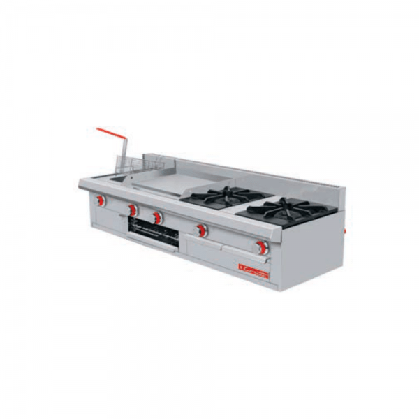 Estufa Multichef Petit de Mesa Coriat Acero Inox. 2 Quemadores Abiertos Freidora y Plancha (Premium ó Trend)